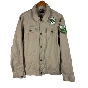 Our Universe Jurassic World Park Ranger Jacket L Brown Patches Raptor JP Men's